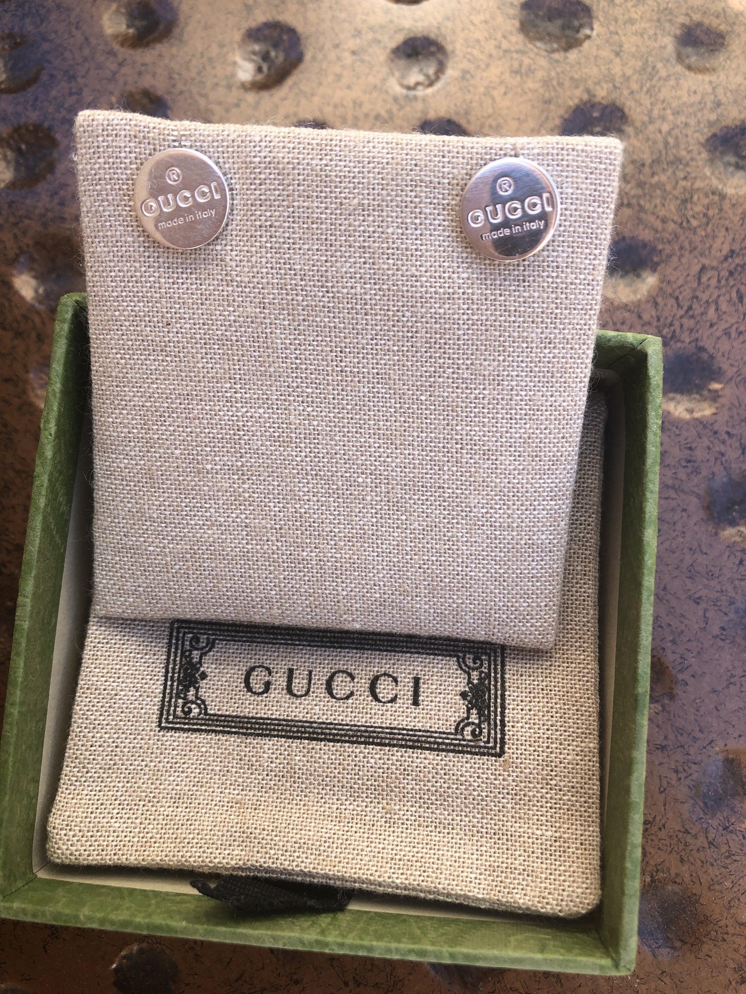 Gucci Logo Round Stud Earrings In Sterling Silver, Gucci