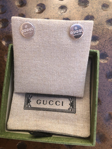 Gucci Logo Sterling Silver Round Stud Earrings