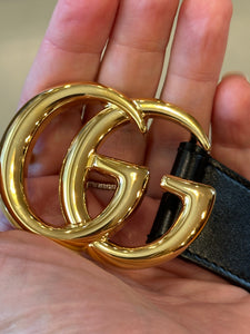 Gucci Black Belt with Interlocking GG Bright Gold Buckle