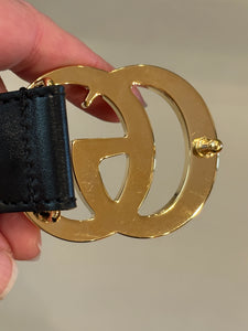 Gucci Black Belt with Interlocking GG Bright Gold Buckle