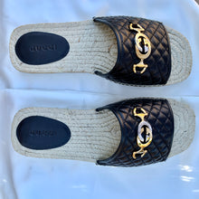 Load image into Gallery viewer, Gucci Horsebit Quilted Espadrille Slide Sandals in Black