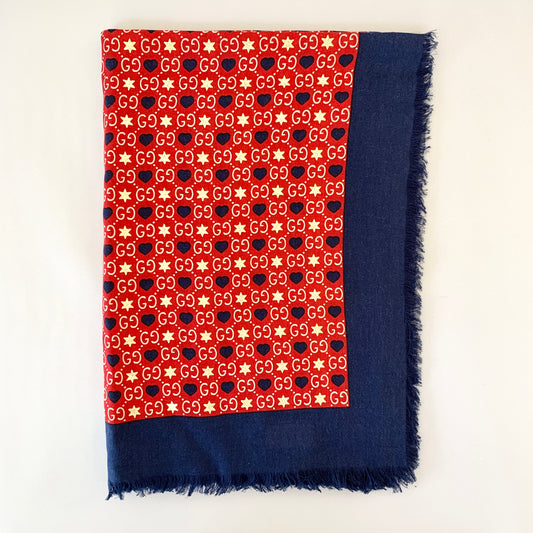 Gucci GG Hearts & Stars Silk Scarf in Red