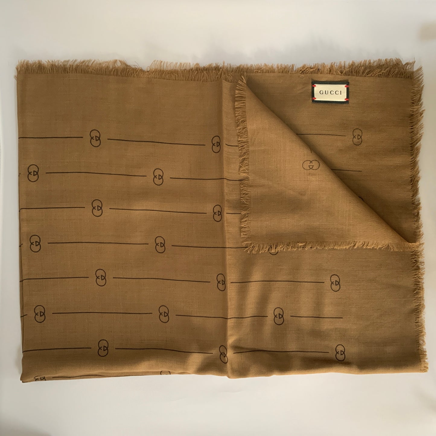 Gucci GG Thin Striped Scarf in Beige