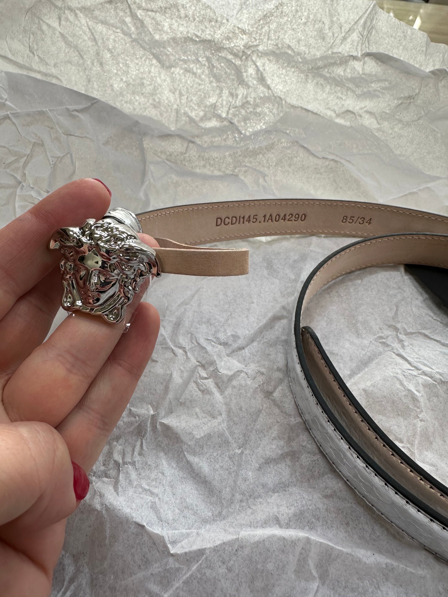 Versace Medusa Leather Belt in Silver