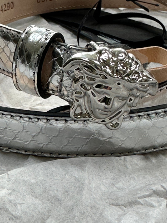 Versace Medusa Leather Belt in Silver