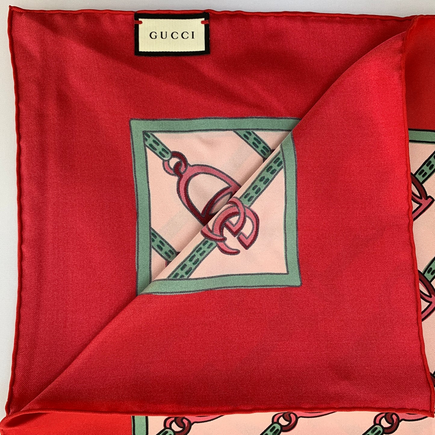 Gucci Reign Horse-bit Silk Twill Scarf in Pink