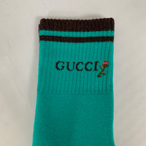 Gucci Rose-Embroidered Cotton Ankle Socks in Emerald Green