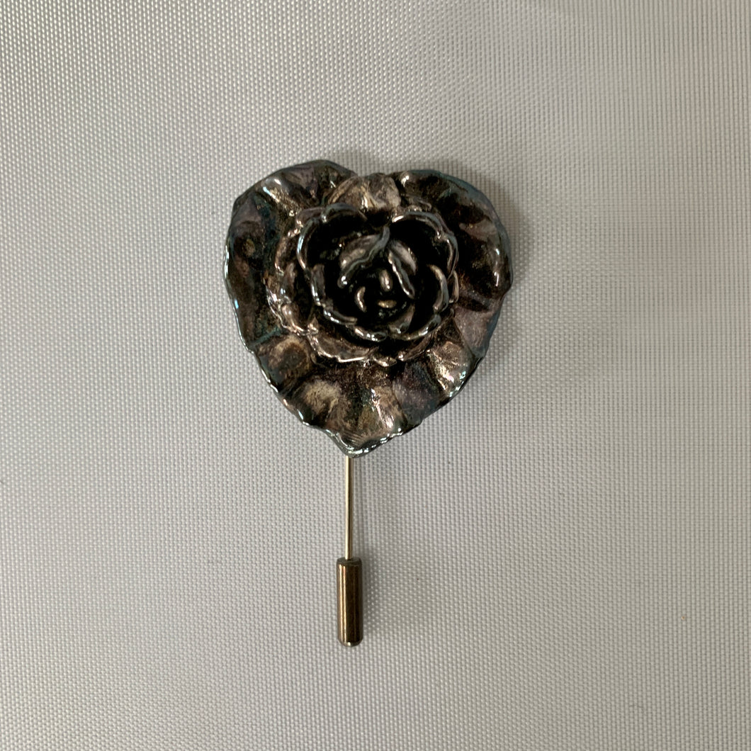 Gavriel Antique Style Flower Heart Brooch in Sterling Silver