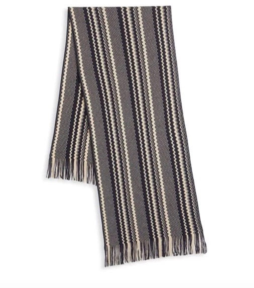 Missoni Geometric Wool-Blend Scarf in Navy and White