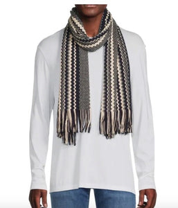 Missoni Geometric Wool-Blend Scarf in Navy and White