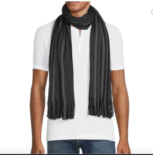 Missoni Geometric Wool-Blend Scarf in Black and Gray