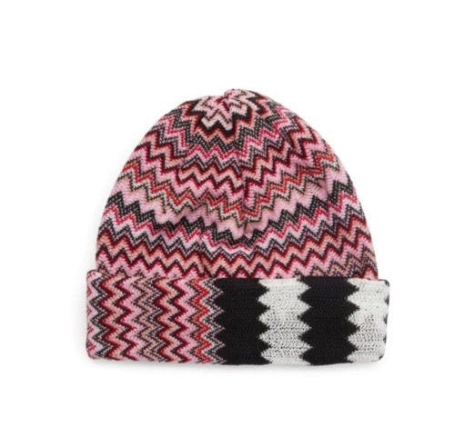 Missoni Print Beanie in Pink and Red