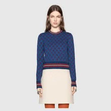 Load image into Gallery viewer, Gucci GG Lurex Jacquard Sweater in Blue