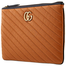 Load image into Gallery viewer, Gucci Calfskin GG Marmont Quilted Leather Pouch in Vaccha Brown
