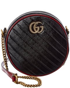 Gucci GG Mini Marmont Round Shoulder Bag in Black with Red Trim
