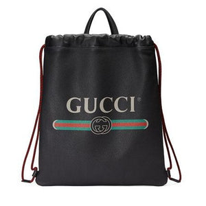 Gucci Logo-Print Drawstring Backpack in Black