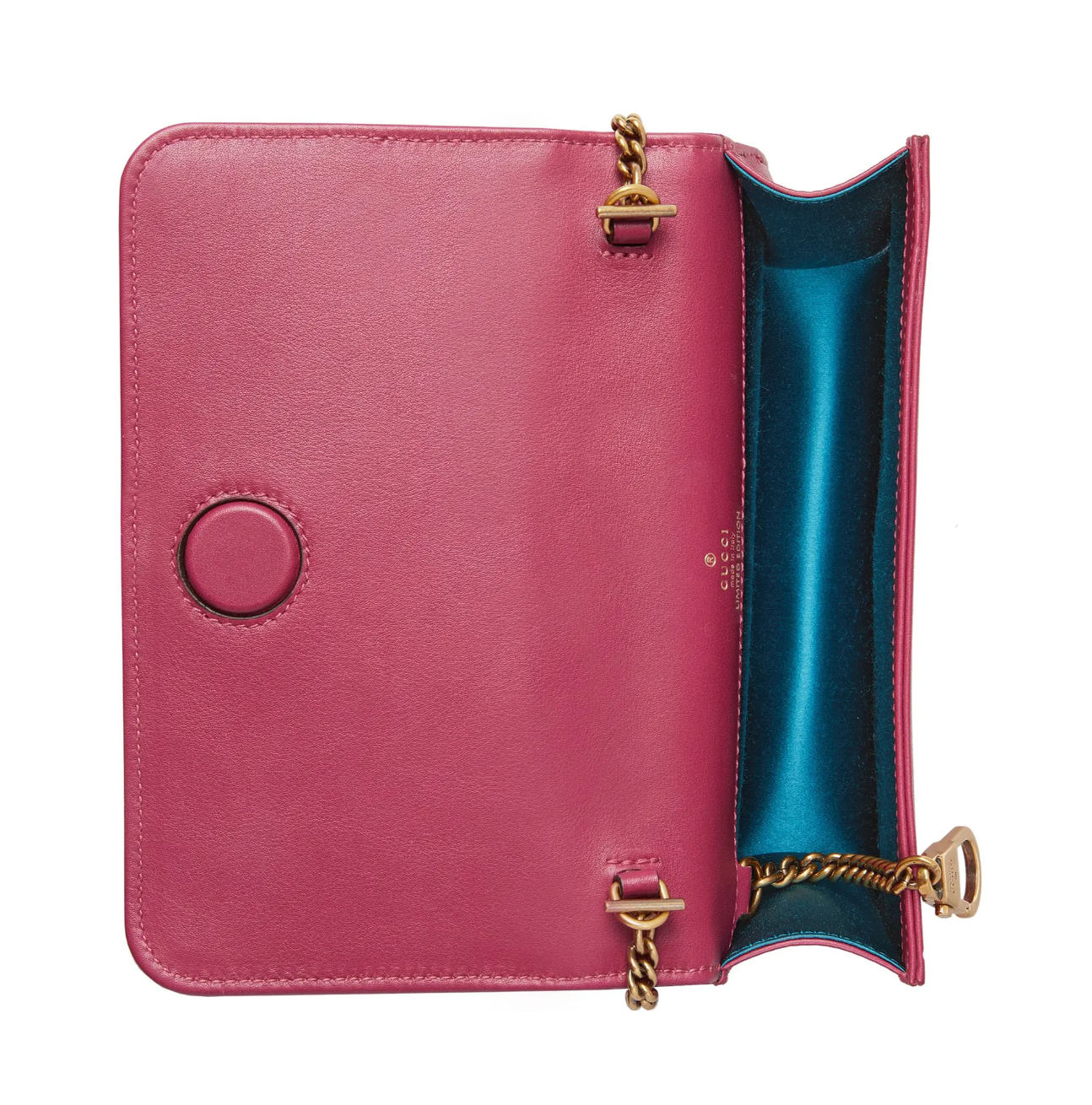 The Gucci Marmont Velvet Love Mini Shoulder Bag in Pink is velvety and gorgeous. Spelled out in imitation pearls and surrounded by sparkling beads, the word "love" is flanked by flowers and set against plush pink velvet on this quilted shoulder bag. GG hardware in a warm golden tone, a silk-lined interior and a heart stitched at the back complete the stunning style.