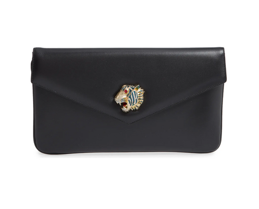Gucci Rajah Leather Clutch in Black