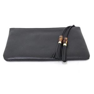 Gucci Zip Top Clutch Pouch with Bamboo Tassel Pull in Black