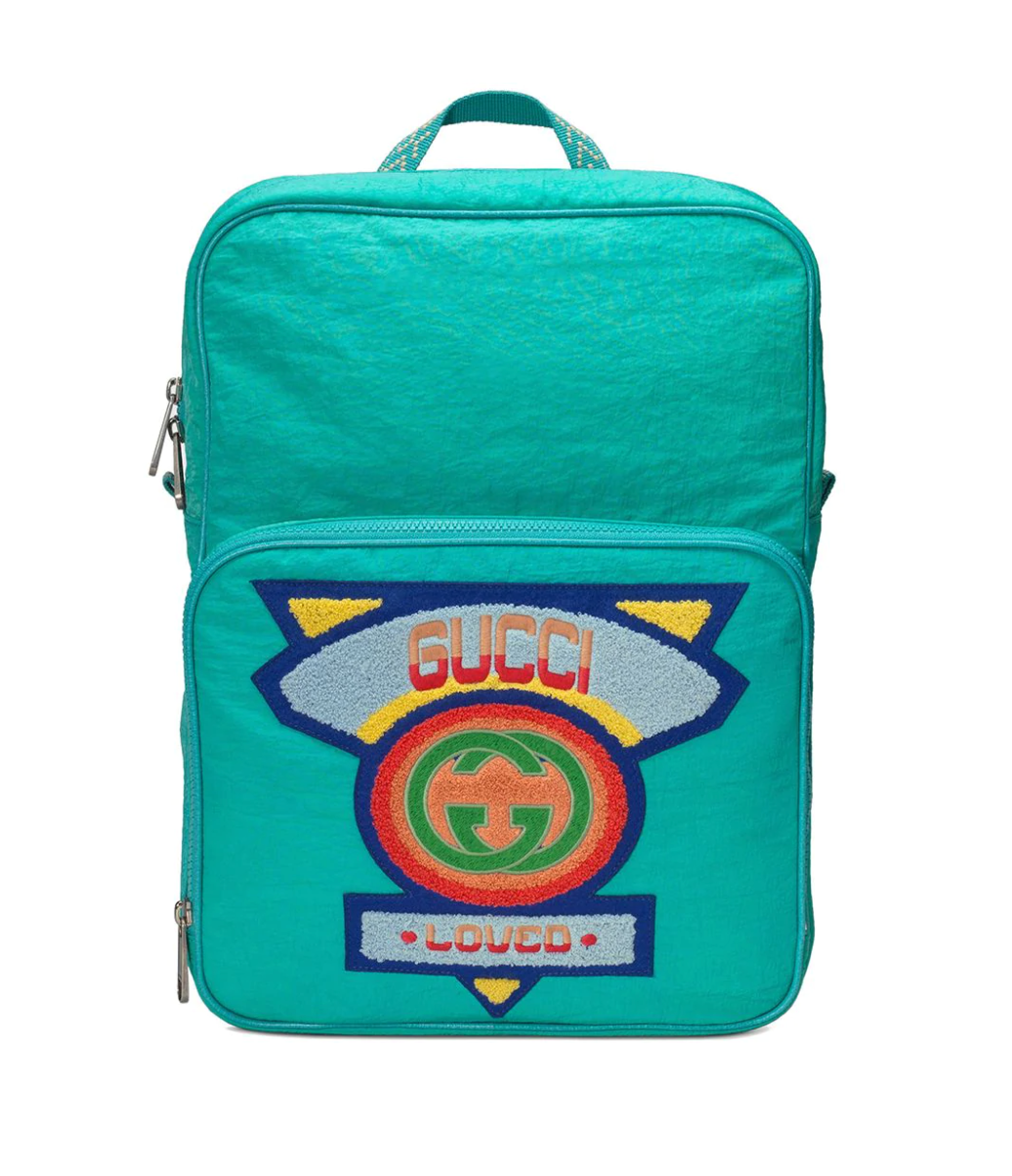 Gucci Medium 80s Logo Patch Backpack in Blue