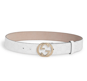 Gucci Interlocking GG Leather Belt In Mystic White