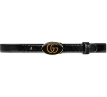 Load image into Gallery viewer, Gucci Leather Belt with Oval Enameled Buckle in Black