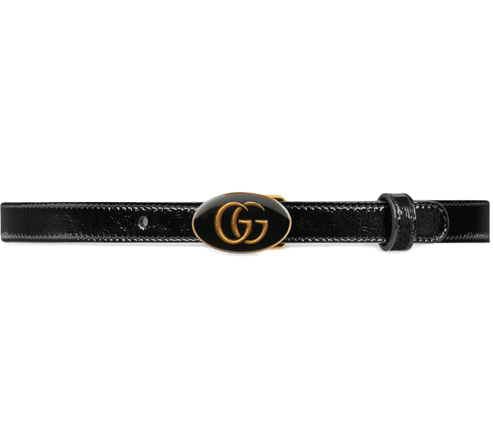 Gucci Leather Belt with Oval Enameled Buckle in Black