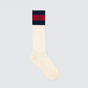 Gucci Mesh Cotton Socks with Web in White with Red and Blue Stripe