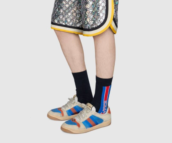 Gucci Lostoron Logo Striped Cotton Blend Socks In Blue