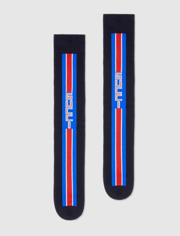 Gucci Lostoron Logo Striped Cotton Blend Socks In Blue