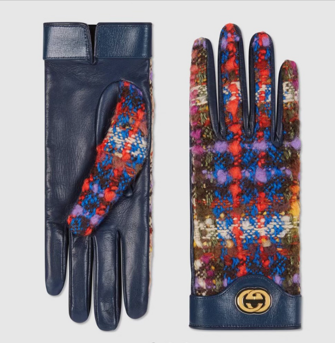 Gucci Tweed Gloves With Interlocking G In Blue