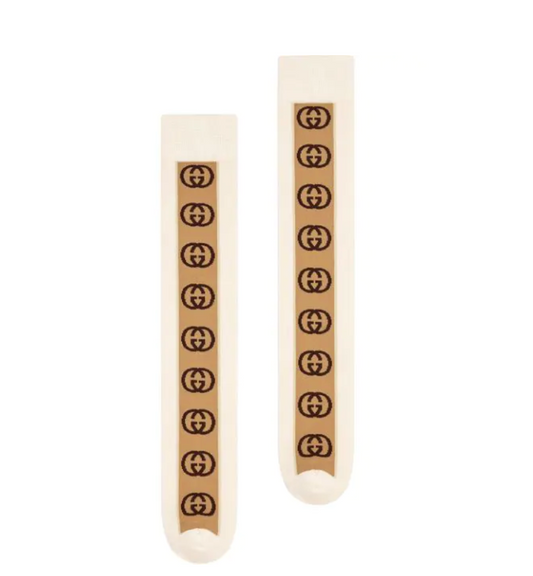 Gucci Socks with Interlocking G Stripe In White and Beige
