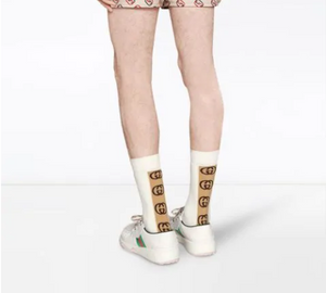 Gucci Socks with Interlocking G Stripe In White and Beige