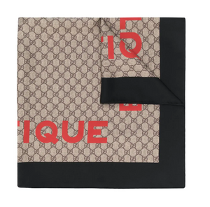 Gucci GG Boutique Print Scarf In Beige and Dark Brown