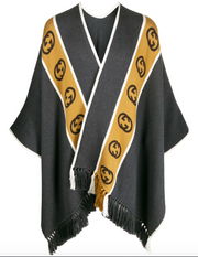 Gucci Wool Poncho with Interlocking G Stripe in Gray