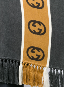 Gucci Wool Poncho with Interlocking G Stripe in Gray