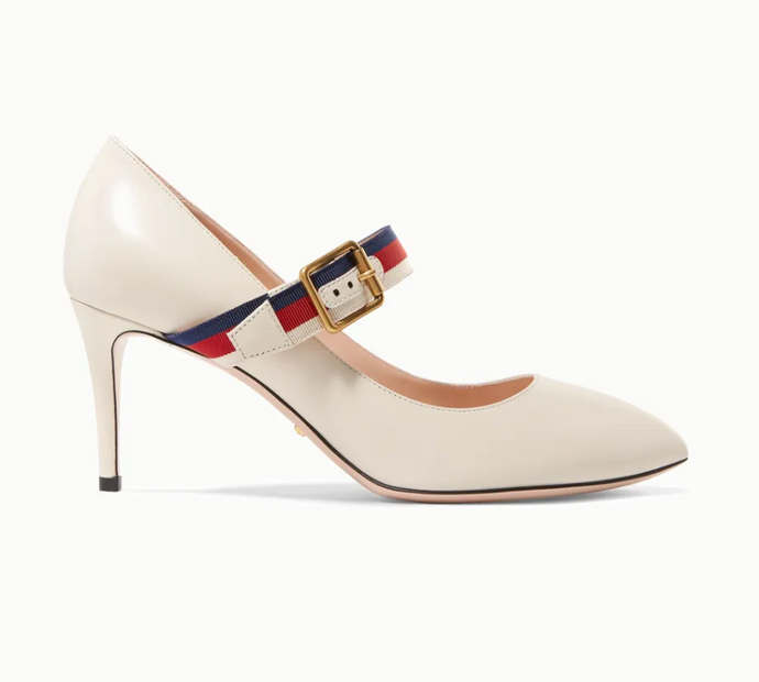 Gucci Sylvie Grosgrain-trimmed Leather Pumps in White