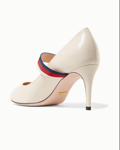 Gucci Sylvie Grosgrain-trimmed Leather Pumps in White