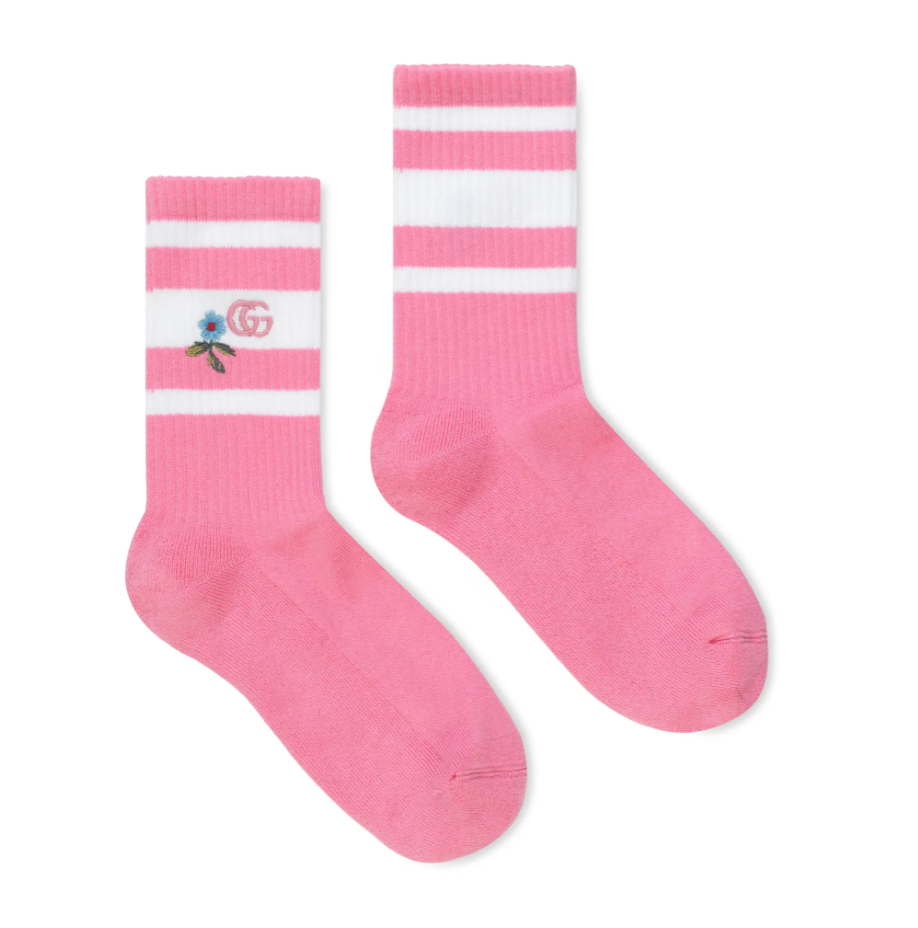 Gucci GG Knitted Daisy Socks In Neon Pink