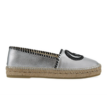 Load image into Gallery viewer, Gucci GG Embroidered Leather Espadrilles in Silver