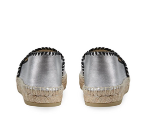 Gucci GG Embroidered Leather Espadrilles in Silver