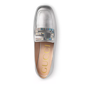Gucci Collapsable Madelyn Crystal GG Loafers in Silver