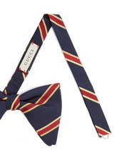 Load image into Gallery viewer, Gucci Red and Gold Striped Pencil Bow Tie in Navy