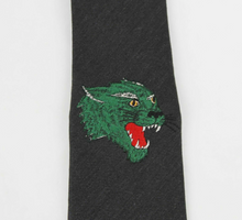 Load image into Gallery viewer, Gucci Green Embroidered Tiger Head Tie in Anthracite
