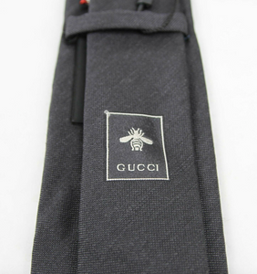 Gucci Green Embroidered Tiger Head Tie in Anthracite