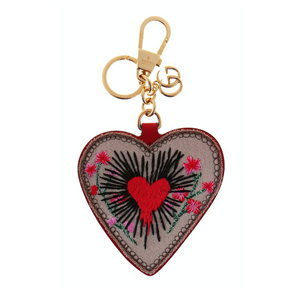 Gucci GG Supreme Embroidered Heart Keychain in Beige