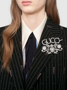 Gucci GUCCY Crystal Brooch in Silver