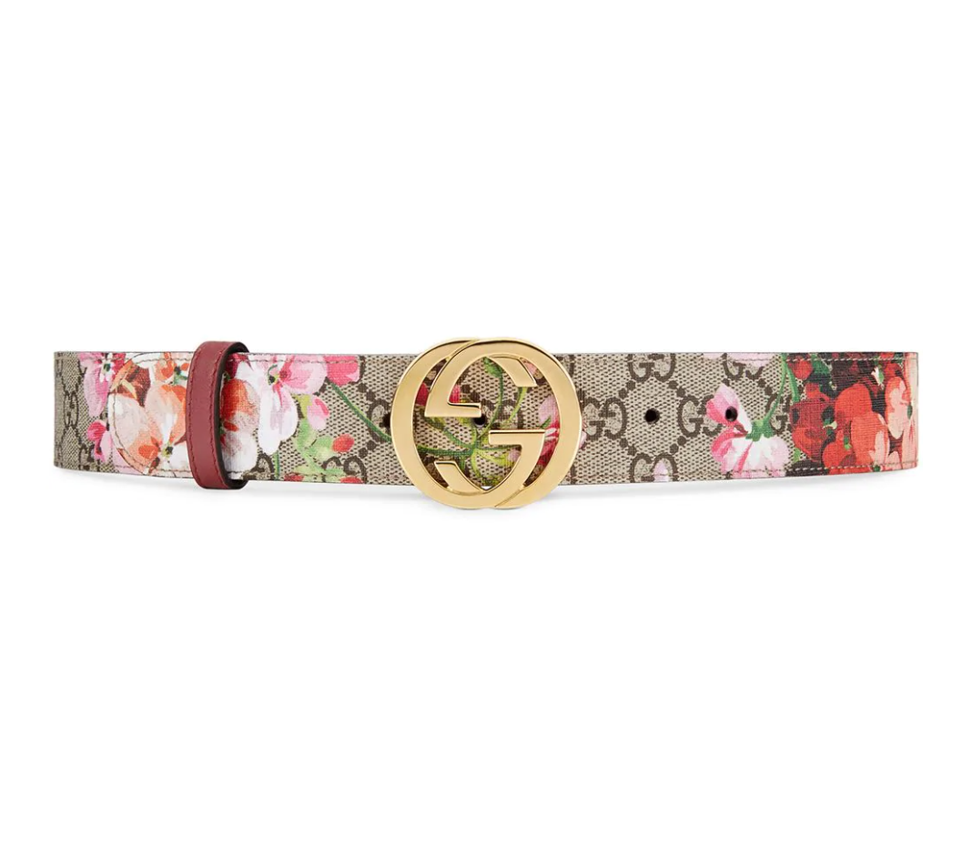 Gucci GG Supreme Monogram Blooms Print Belt in Pink 95