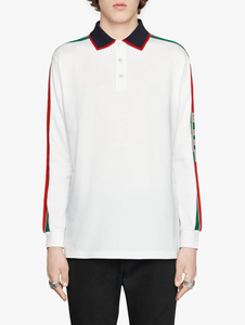 Gucci Web-stripe Detail Long Sleeve Polo in White