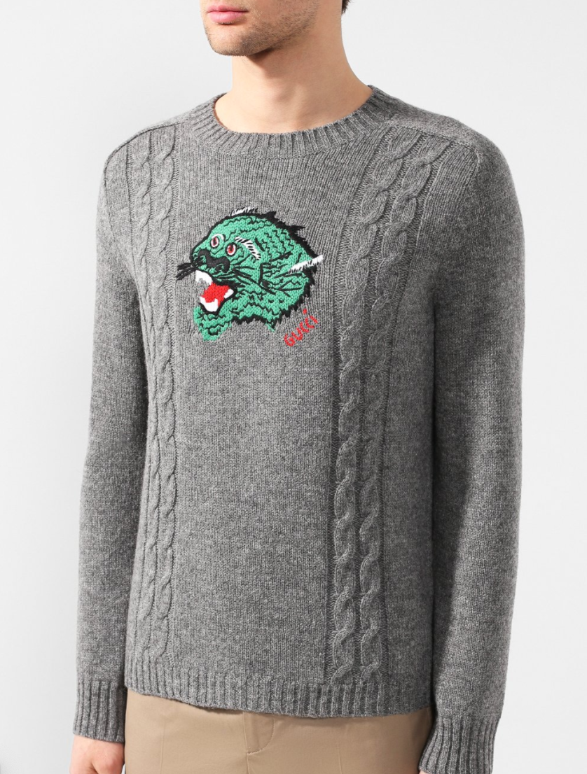 Gucci Panther Embroidered Knit Sweater in Gray – Gavriel.us Gucci Panther Embroidered Knit Sweater in Gray – Gavriel.us